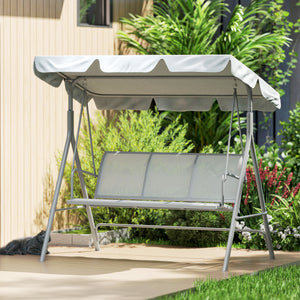 3 Seater Swing Chair, Garden Swing Bench with Adjustable Tilting Canopy, Breathable Mesh Seat and Heavy Duty Metal Frame for Patio, Yard, Light Grey