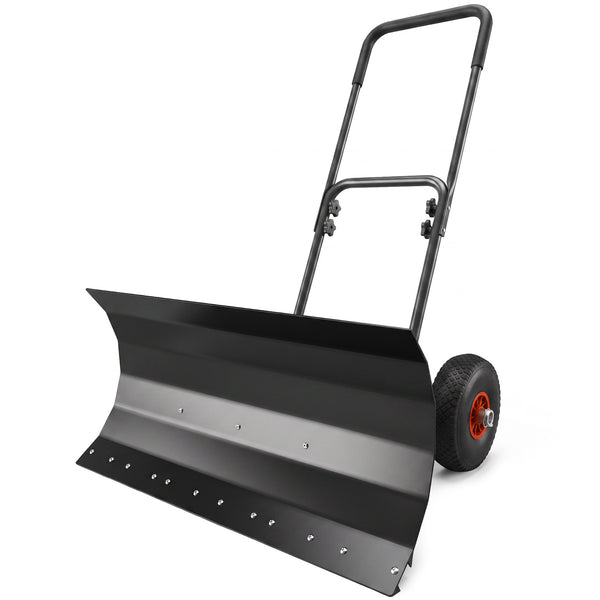 Snow Shovel with Wheels, 29" x 16.5" Heavy Duty Metal Snow Pusher with 5-Level Adjustable Handle, 5-Angle Blade and Non-Slip Grip, for Driveway, Sidewalks, Garden, Deck, Black