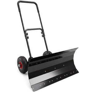Snow Shovel with Wheels, 29" x 16.5" Heavy Duty Metal Snow Pusher with 5-Level Adjustable Handle, 5-Angle Blade and Non-Slip Grip, for Driveway, Sidewalks, Garden, Deck, Black