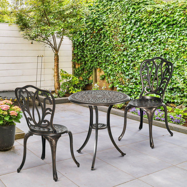 3 Piece Garden Bistro Set, Cast Aluminium Outdoor Furniture Set with Umbrella Hole for Balcony, Porch, Patio, Bronze Tone