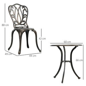 3 Piece Garden Bistro Set, Cast Aluminium Outdoor Furniture Set with Umbrella Hole for Balcony, Porch, Patio, Bronze Tone