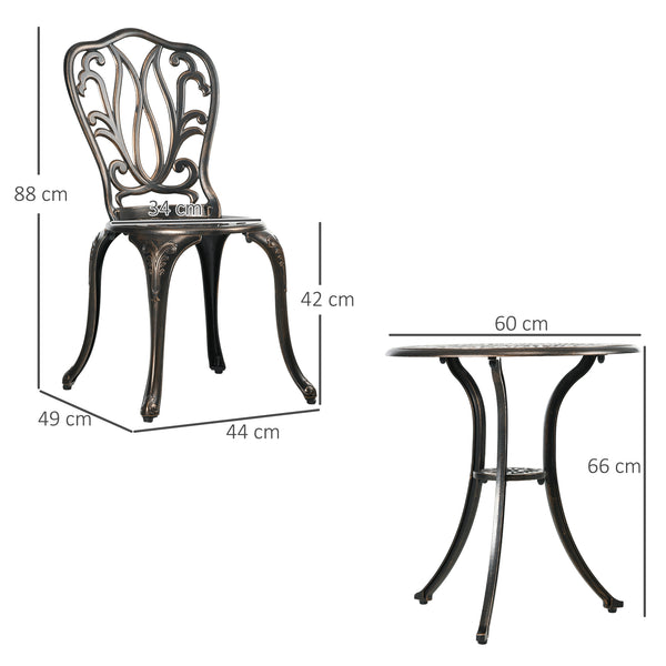 3 Piece Garden Bistro Set, Cast Aluminium Outdoor Furniture Set with Umbrella Hole for Balcony, Porch, Patio, Bronze Tone