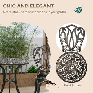 3 Piece Garden Bistro Set, Cast Aluminium Outdoor Furniture Set with Umbrella Hole for Balcony, Porch, Patio, Bronze Tone