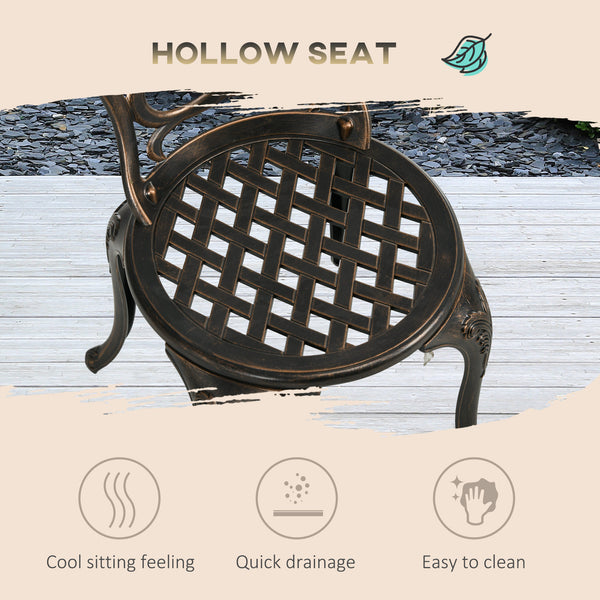 3 Piece Garden Bistro Set, Cast Aluminium Outdoor Furniture Set with Umbrella Hole for Balcony, Porch, Patio, Bronze Tone