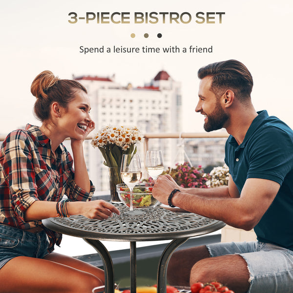 3 Piece Garden Bistro Set, Cast Aluminium Outdoor Furniture Set with Umbrella Hole for Balcony, Porch, Patio, Bronze Tone