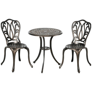 3 Piece Garden Bistro Set, Cast Aluminium Outdoor Furniture Set with Umbrella Hole for Balcony, Porch, Patio, Bronze Tone