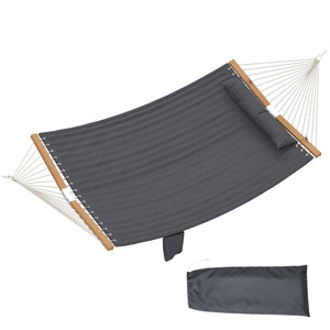 Double Hammock 2-Person with Pillow and Pad, Extra Large 200 x 140 cm, Load Capacity 200 kg, Swing Bed for Patio Porch Garden Lounging Outdoor and Indoor Grey