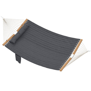 Double Hammock 2-Person with Pillow and Pad, Extra Large 200 x 140 cm, Load Capacity 200 kg, Swing Bed for Patio Porch Garden Lounging Outdoor and Indoor Grey