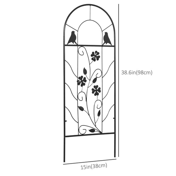 2 Pack Garden Trellis for Climbing Plants, Outdoor Metal Grid Panels with Birds and Leaves, for Roses, Vine Flower, Cucumber, Clematis, 39" Tall