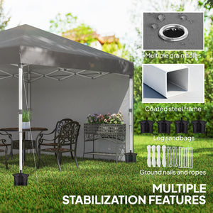 10' x 10' Pop Up Canopy Tent with Removable Sidewalls, Instant Shelter with Portable Roller Bag, 4 Sand Bags, Adjustable Height for Outdoor, Garden, Patio, Dark Grey