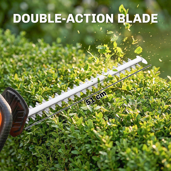 20" Cordless Hedge Trimmer, 18V Electric Hedge Cutter with 51cm Dual Action Blade, 2000mAh Battery and Charger for Garden Branches, Shrubs, Twigs, Orange