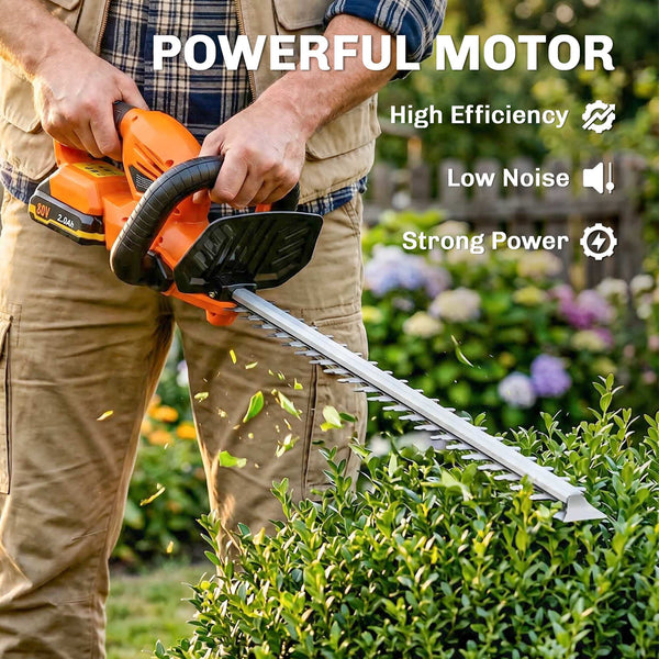 20" Cordless Hedge Trimmer, 18V Electric Hedge Cutter with 51cm Dual Action Blade, 2000mAh Battery and Charger for Garden Branches, Shrubs, Twigs, Orange