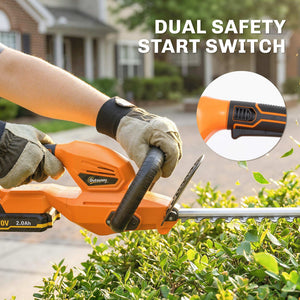 20" Cordless Hedge Trimmer, 18V Electric Hedge Cutter with 51cm Dual Action Blade, 2000mAh Battery and Charger for Garden Branches, Shrubs, Twigs, Orange