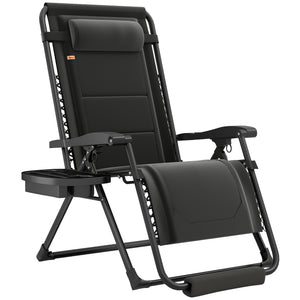 Zero Gravity Lounger Chair, Padded Folding Reclining Patio Chair with Cup Holder, Detachable Headrest, Extra Wide Seat, 400 LBS Capacity for Pool, Camping, Black