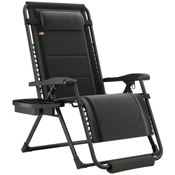 Zero Gravity Lounger Chair, Padded Folding Reclining Patio Chair with Cup Holder, Detachable Headrest, Extra Wide Seat, 400 LBS Capacity for Pool, Camping, Black