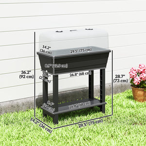 41L Self Watering Raised Garden Bed with Ventilation Transparent Lid Greenhouse, Storage Shelf, Planter Box with Water Level Indicator, 29.5" x 14.2" x 36.2", Black