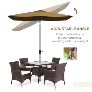 Outsunny 6.5' x 10' Rectangular Market Umbrella, Patio Outdoor Table Umbrella with Crank and Push Button Tilt, Coffee