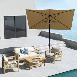 Outsunny 6.5' x 10' Rectangular Market Umbrella, Patio Outdoor Table Umbrella with Crank and Push Button Tilt, Coffee