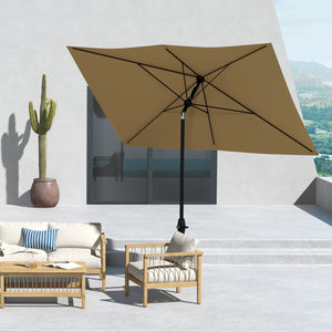 Outsunny 6.5' x 10' Rectangular Market Umbrella, Patio Outdoor Table Umbrella with Crank and Push Button Tilt, Coffee