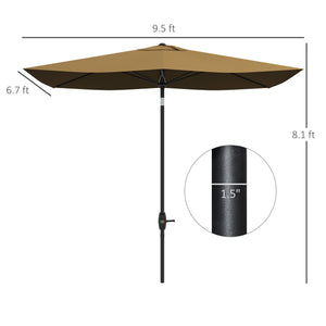 Outsunny 6.5' x 10' Rectangular Market Umbrella, Patio Outdoor Table Umbrella with Crank and Push Button Tilt, Coffee