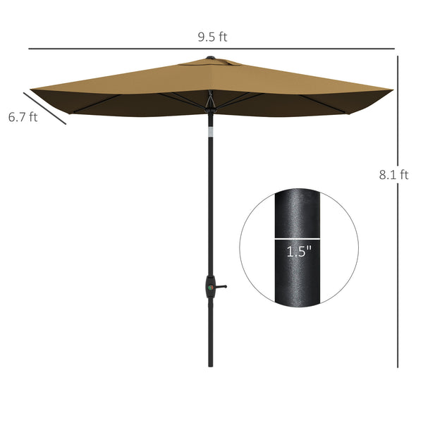 Outsunny 6.5' x 10' Rectangular Market Umbrella, Patio Outdoor Table Umbrella with Crank and Push Button Tilt, Coffee