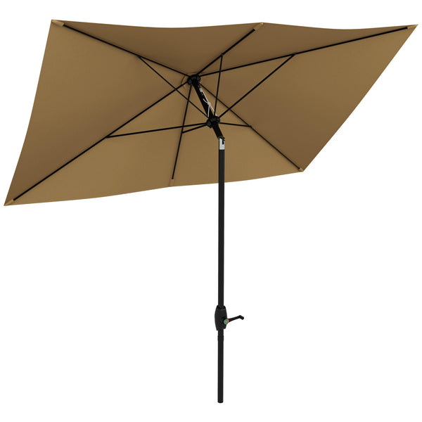 Outsunny 6.5' x 10' Rectangular Market Umbrella, Patio Outdoor Table Umbrella with Crank and Push Button Tilt, Coffee