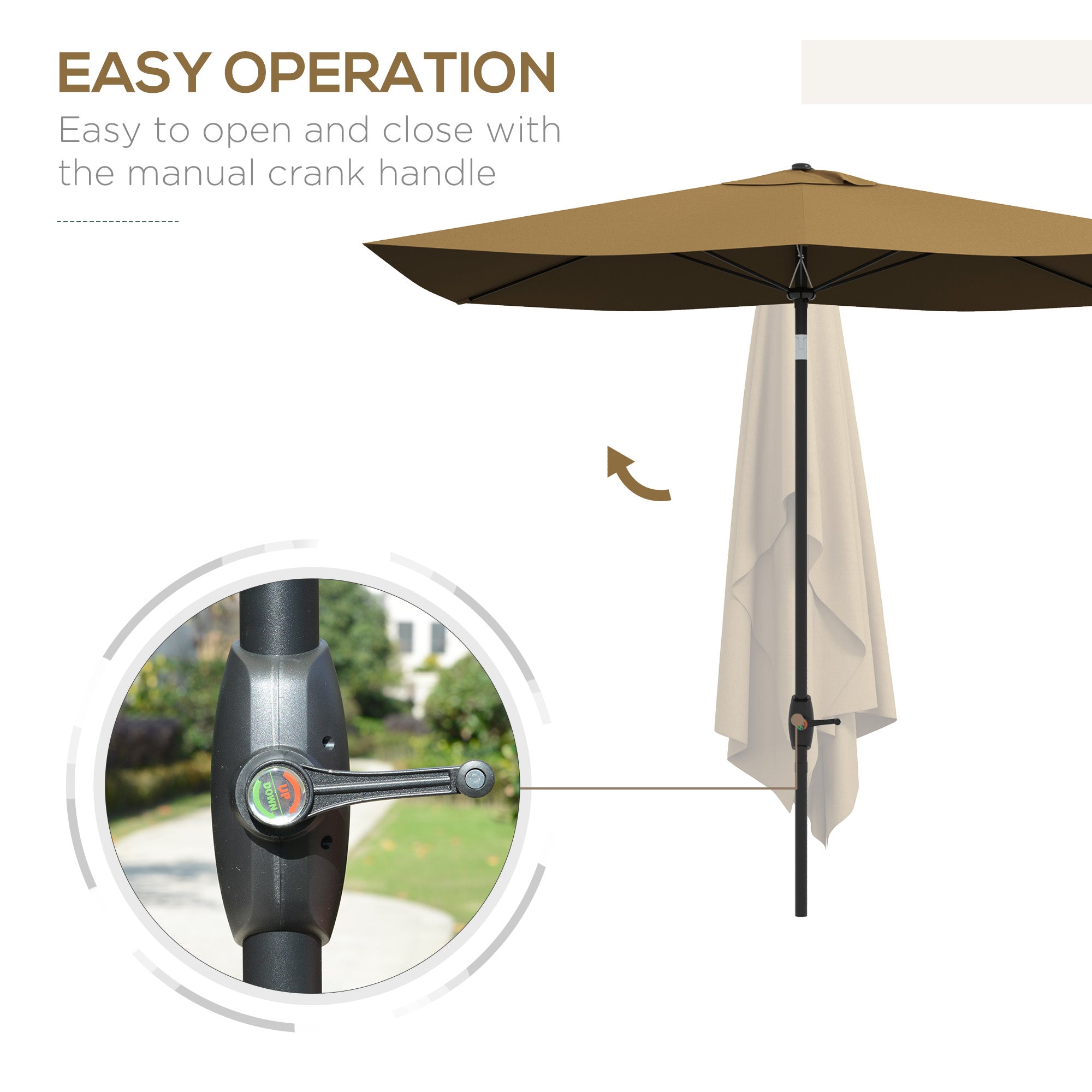 crank up patio table umbrella Outsunny 6.6 X 10 ft Rectangular Market Umbrella Patio Outdoor Table Umbrellas with Crank & Push Button Tilt, Coffee