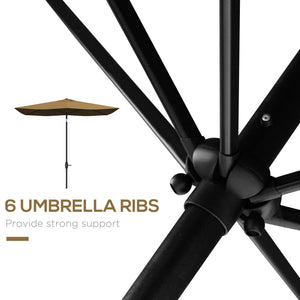 Outsunny 6.5' x 10' Rectangular Market Umbrella, Patio Outdoor Table Umbrella with Crank and Push Button Tilt, Coffee