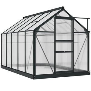 Outsunny 6' x 10' Greenhouse for Outdoors, Polycarbonate Greenhouse with Rain Gutter and Roof Vent, Aluminum Walk-in Green Houses for Outside for Patio Backyard Garden, Gray