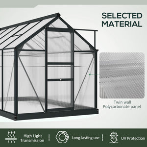 Outsunny 6' x 10' Greenhouse for Outdoors, Polycarbonate Greenhouse with Rain Gutter and Roof Vent, Aluminum Walk-in Green Houses for Outside for Patio Backyard Garden, Gray