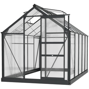 Outsunny 6' x 10' Greenhouse for Outdoors, Polycarbonate Greenhouse with Rain Gutter and Roof Vent, Aluminum Walk-in Green Houses for Outside for Patio Backyard Garden, Gray