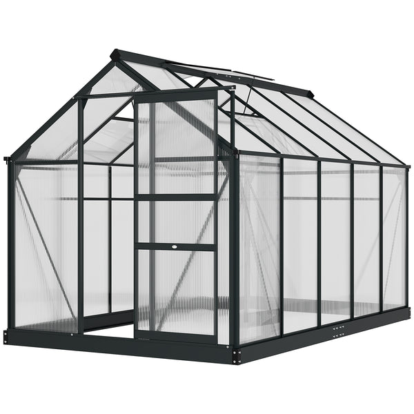 Outsunny 6' x 10' Greenhouse for Outdoors, Polycarbonate Greenhouse with Rain Gutter and Roof Vent, Aluminum Walk-in Green Houses for Outside for Patio Backyard Garden, Gray