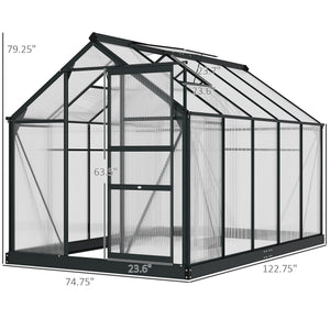 Outsunny 6' x 10' Greenhouse for Outdoors, Polycarbonate Greenhouse with Rain Gutter and Roof Vent, Aluminum Walk-in Green Houses for Outside for Patio Backyard Garden, Gray