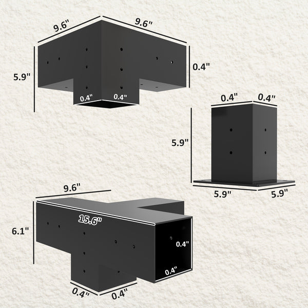 Outsunny DIY Pergola Kit, Pergola Brackets with 3-Way & 4-Way Corner Brackets and Post Base for 4" x 4" (Actual 3.6" x 3.6") Lumber, 12 PCS Includes Screws