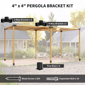 Outsunny DIY Pergola Kit, Pergola Brackets with 3-Way & 4-Way Corner Brackets and Post Base for 4" x 4" (Actual 3.6" x 3.6") Lumber, 12 PCS Includes Screws