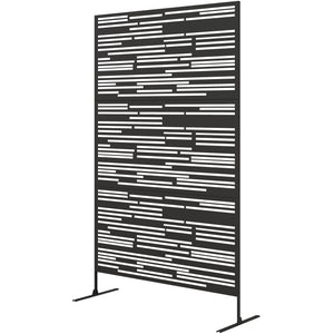 Metal Outdoor Privacy Screen, 78" H x 48" W Decorative Privacy Fence Screen, Freestanding Outdoor Divider with Stand, Climbing Plant Trellis for Garden Walkway, Balcony, Patio, Barcode Black