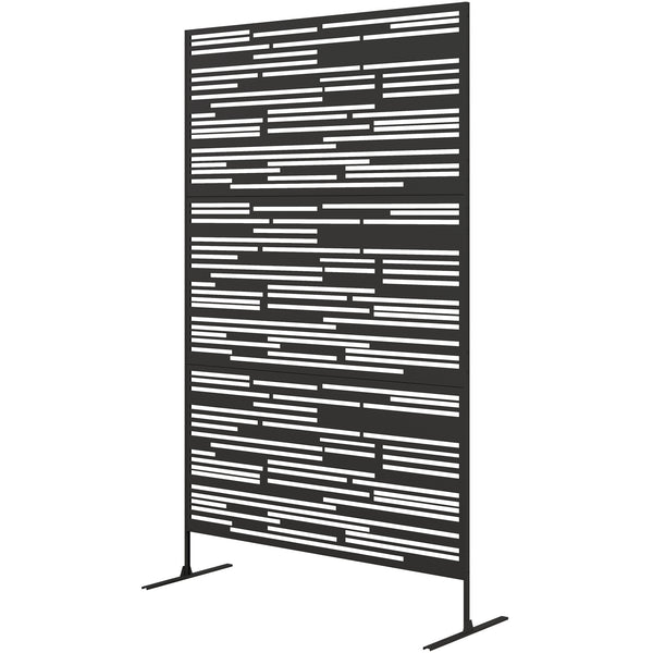 Metal Outdoor Privacy Screen, 78" H x 48" W Decorative Privacy Fence Screen, Freestanding Outdoor Divider with Stand, Climbing Plant Trellis for Garden Walkway, Balcony, Patio, Barcode Black