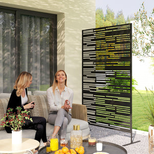 Metal Outdoor Privacy Screen, 78" H x 48" W Decorative Privacy Fence Screen, Freestanding Outdoor Divider with Stand, Climbing Plant Trellis for Garden Walkway, Balcony, Patio, Barcode Black