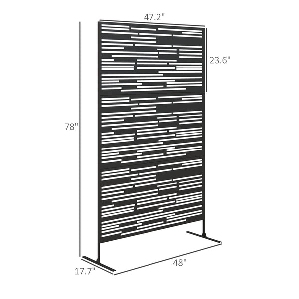 Metal Outdoor Privacy Screen, 78" H x 48" W Decorative Privacy Fence Screen, Freestanding Outdoor Divider with Stand, Climbing Plant Trellis for Garden Walkway, Balcony, Patio, Barcode Black