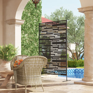 Metal Outdoor Privacy Screen, 78" H x 48" W Decorative Privacy Fence Screen, Freestanding Outdoor Divider with Stand, Climbing Plant Trellis for Garden Walkway, Balcony, Patio, Barcode Black