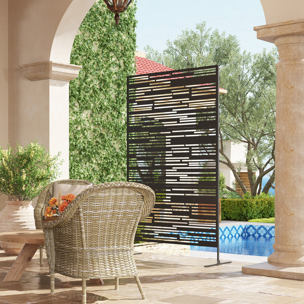 Metal Outdoor Privacy Screen, 78" H x 48" W Decorative Privacy Fence Screen, Freestanding Outdoor Divider with Stand, Climbing Plant Trellis for Garden Walkway, Balcony, Patio, Barcode Black
