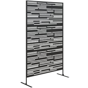 Metal Outdoor Privacy Screen, 78" H x 48" W Decorative Privacy Fence Screen, Freestanding Outdoor Divider with Stand, Climbing Plant Trellis for Garden Walkway, Balcony, Patio, Barcode Black
