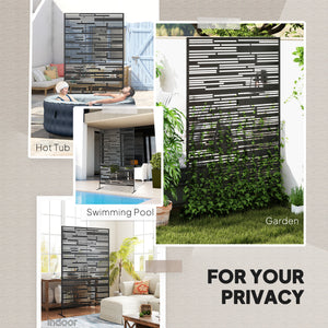 Metal Outdoor Privacy Screen, 78" H x 48" W Decorative Privacy Fence Screen, Freestanding Outdoor Divider with Stand, Climbing Plant Trellis for Garden Walkway, Balcony, Patio, Barcode Black