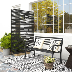 Metal Outdoor Privacy Screen, 78" H x 48" W Decorative Privacy Fence Screen, Freestanding Outdoor Divider with Stand, Climbing Plant Trellis for Garden Walkway, Balcony, Patio, Barcode Black