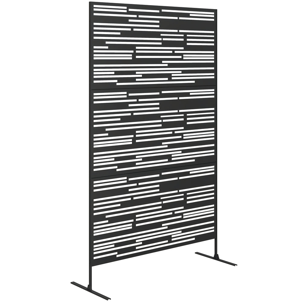Metal Outdoor Privacy Screen, 78" H x 48" W Decorative Privacy Fence Screen, Freestanding Outdoor Divider with Stand, Climbing Plant Trellis for Garden Walkway, Balcony, Patio, Barcode Black