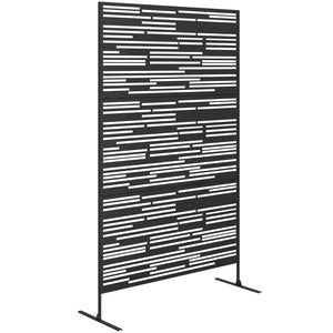 Metal Outdoor Privacy Screen, 78" H x 48" W Decorative Privacy Fence Screen, Freestanding Outdoor Divider with Stand, Climbing Plant Trellis for Garden Walkway, Balcony, Patio, Barcode Black