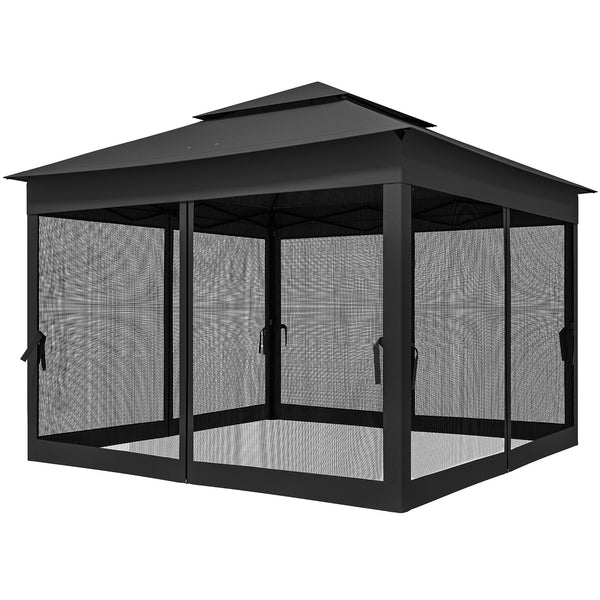 3 x 3(m) Pop Up Gazebo, Double-roof Garden Tent with Netting and Carry Bag, Party Event Shelter for Outdoor Patio, Black