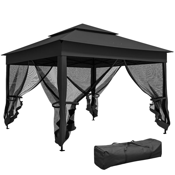 3 x 3(m) Pop Up Gazebo, Double-roof Garden Tent with Netting and Carry Bag, Party Event Shelter for Outdoor Patio, Black
