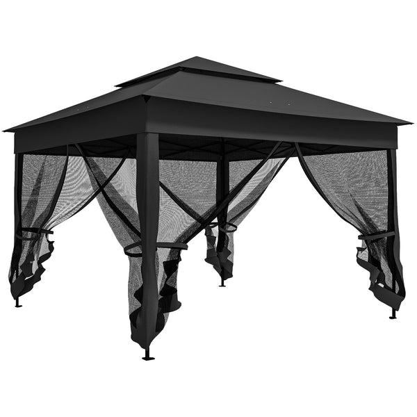 3 x 3(m) Pop Up Gazebo, Double-roof Garden Tent with Netting and Carry Bag, Party Event Shelter for Outdoor Patio, Black