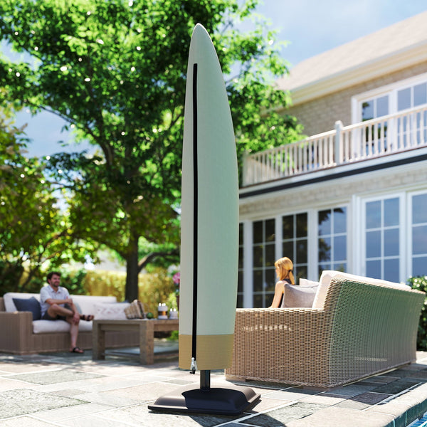 Waterproof Patio Umbrella Cover for 10ft to 13ft Outdoor Offset Umbrella with Zipper, Beige and Coffee